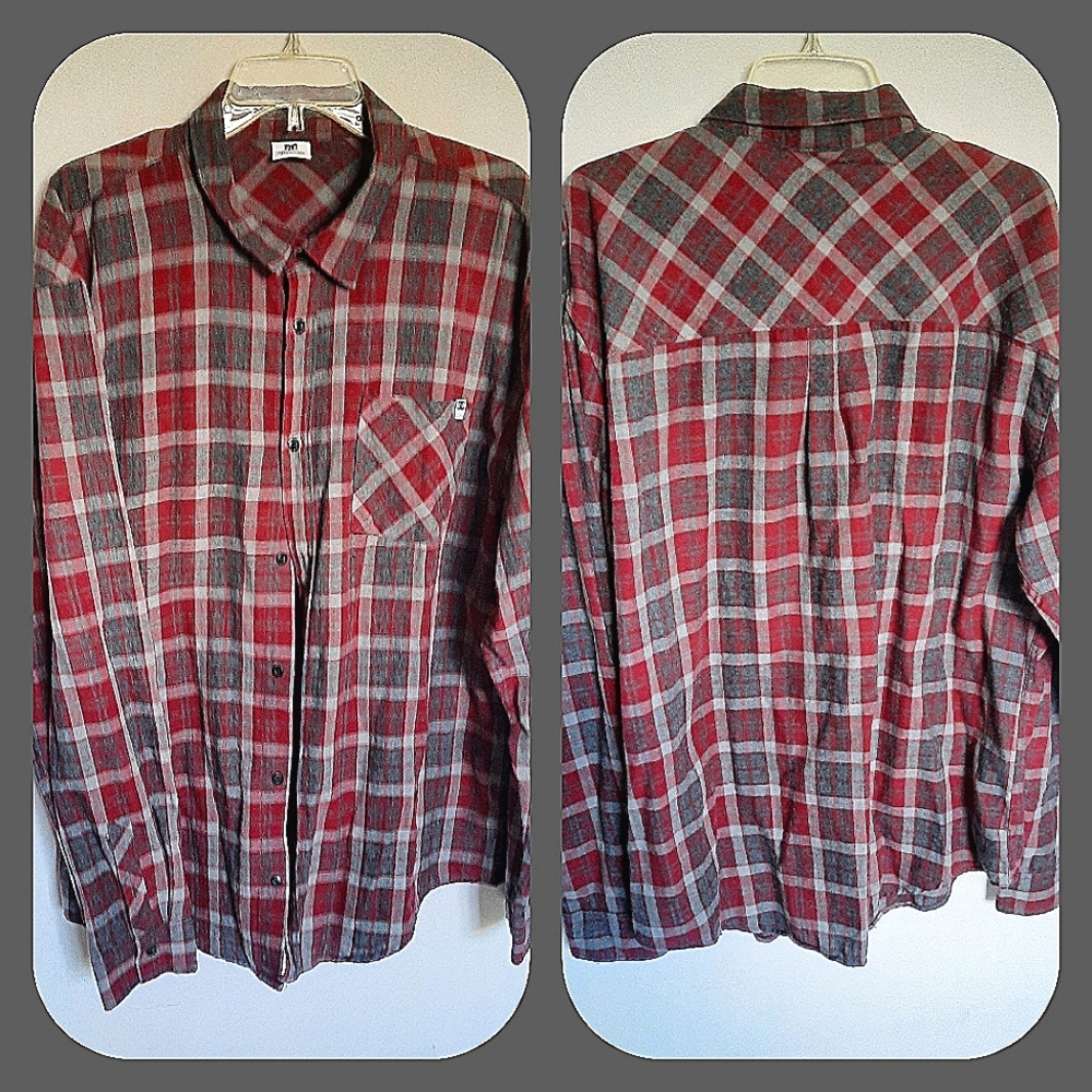 DC XXL Grey & Red Plaid Long Sleeve Shirt